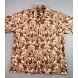 Tori Richard Vintage Style Tropical Leaf Print Button Up Shirt Size L